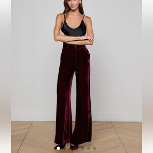 Sale! L'AGENCE Port Wine Velvet Sz 4 - Wide-Leg Pants - Deep Burgundy